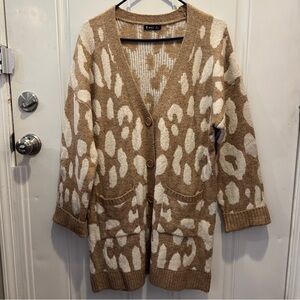 Very J Brown And Cream Leopard Print Cardigan Size M